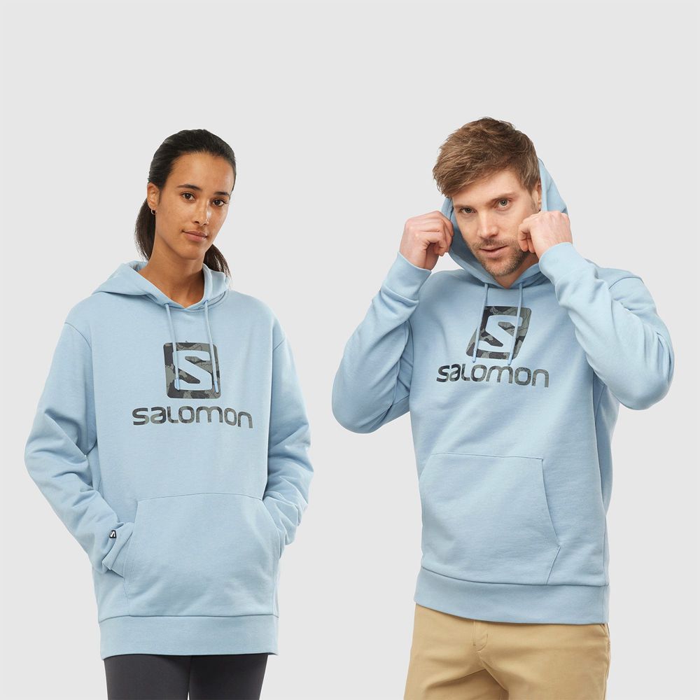 Sweatshirt À Capuche Salomon Homme Bleu - Salomon OUTLIFE LOGO SUMMER - France (0936-EKWIG)